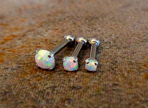  Surgical Steel White Fire Opal Three Helix Cartilage Earring 