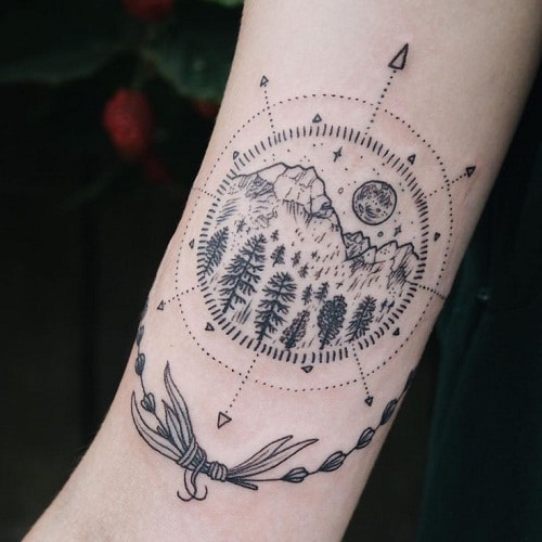  Forest Mountain Moon Tattoos 