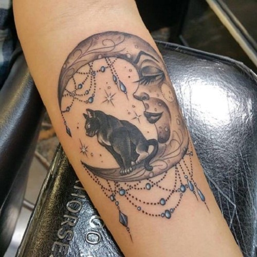  Jewels Cat and Moon Tattoos 