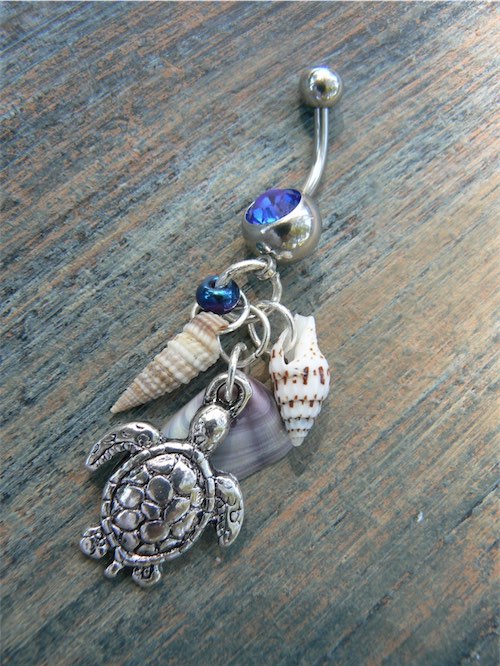 Cute Seashell and Sea Turtle Belly Ring 