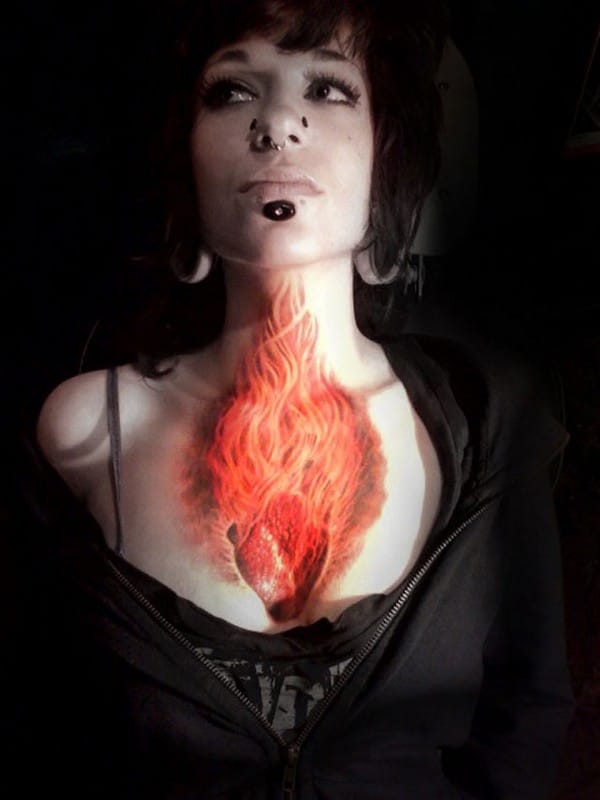 3D Flaming Heart Tattoo