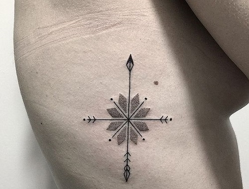 Compass Tattoo with Snowflakes