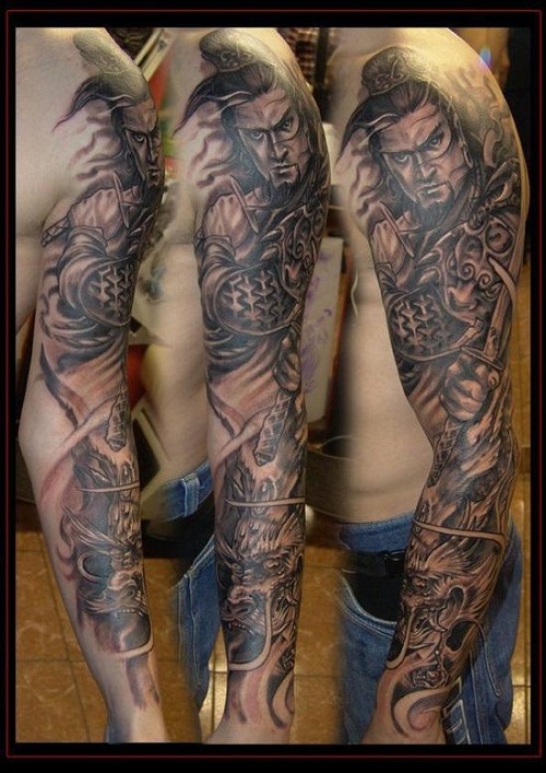 Samurai warrior black and grey realistic tattoo, it's the start of a  Japanese themed sleeve | Tattoo sleeve designs, Warrior tattoos, Sleeve  tattoos