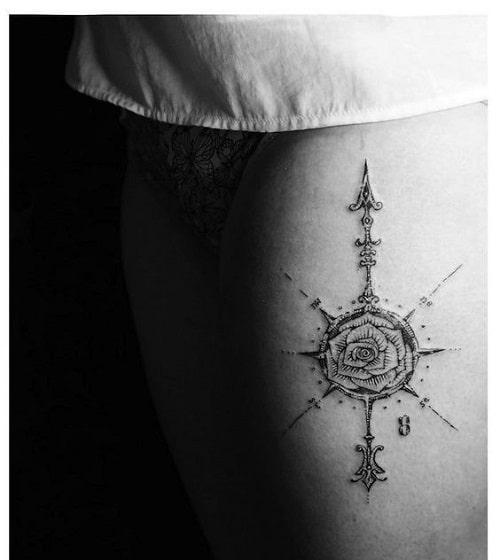 Compass rose tattoo done on the inner forearm