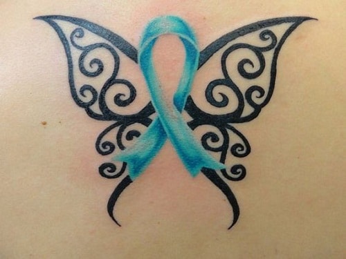 Pink and blue ribbon tattoo