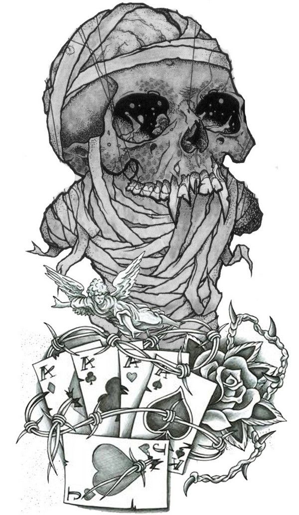 Snake Roses And Joker Skull Half Sleeve Tattoos