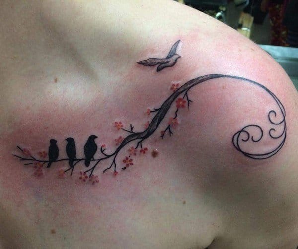 witness deeply Couple birds on collar bone tattoo Hardness posture Fearless