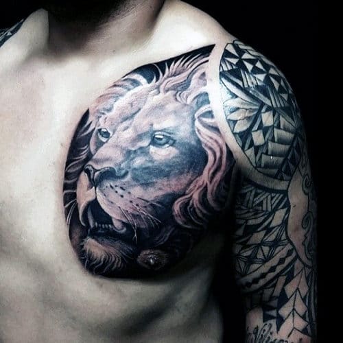 Tattoo uploaded by Chris Frias  From tattoojournalcom Lion tribal  chest  Tattoodo