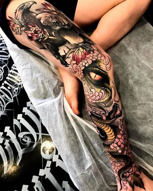 Japanese Leg Sleeve Tattoos