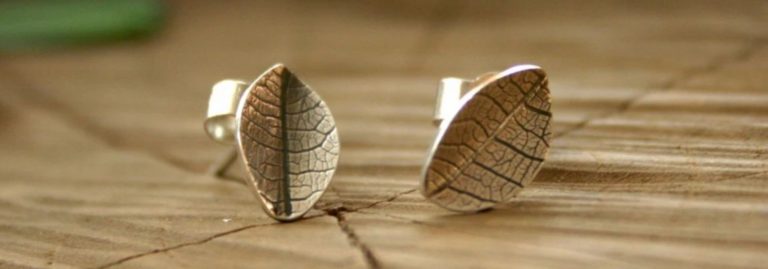 silver leaf stud earrings
